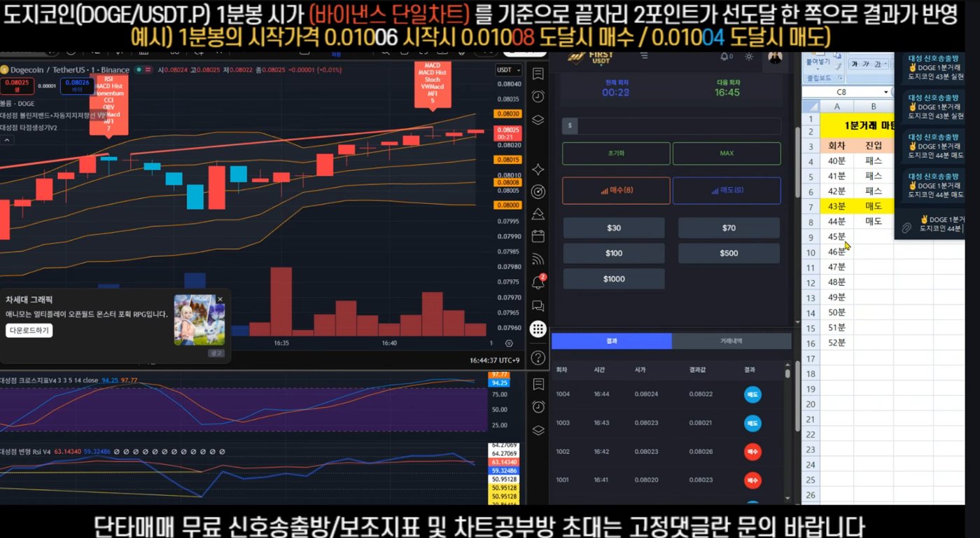 퍼스트트레이딩 사설거래소 실시간 방송 거래 화면 예시